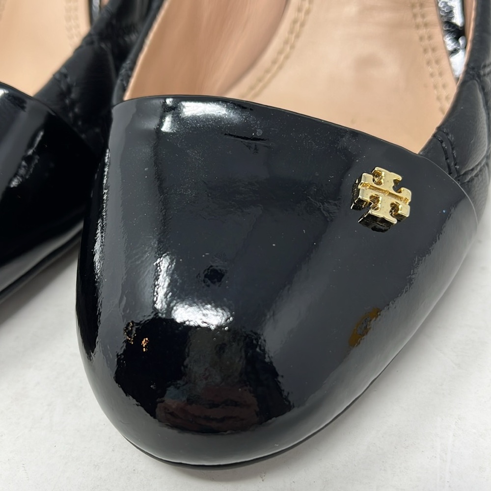 Tory Burch Black Quilted Leather Wedge Pumps - Picture 4 of 16